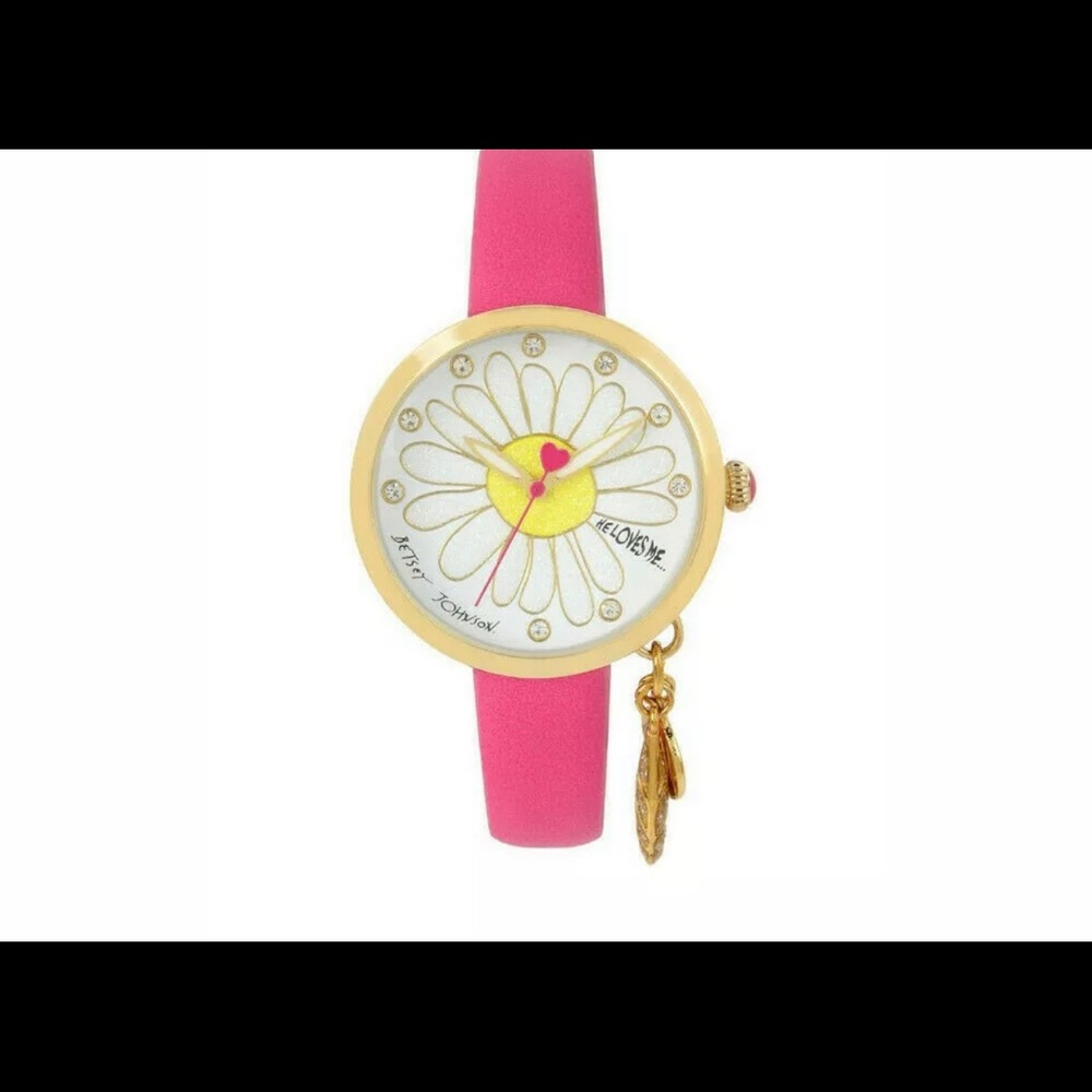 🔥NWT BetseyJohnson HeLovesMeDaisy PinkCharm Watch
